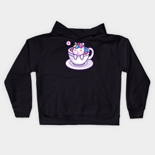 Cute Unicorn Sleeping In Cup Coffee Cartoon Kids Hoodie